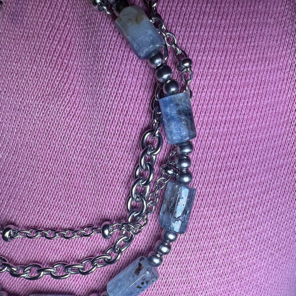 Calm #3 - Kyanite Triple Layered Toggle Bracelet Stainless Steel - Picture 3 of 6